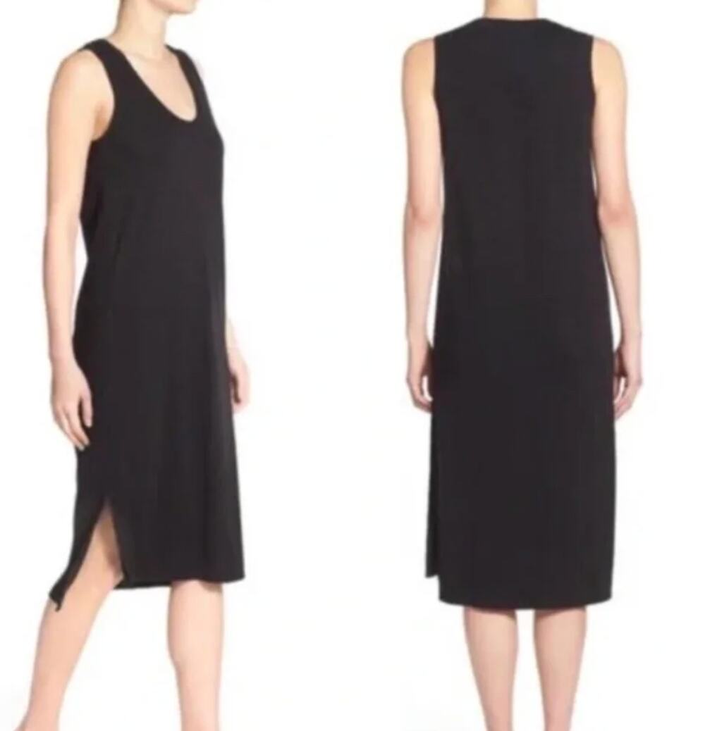 Madewell Women's Scoopneck Jersey Tank Dress Black Casual Lagenlook Chic Size S